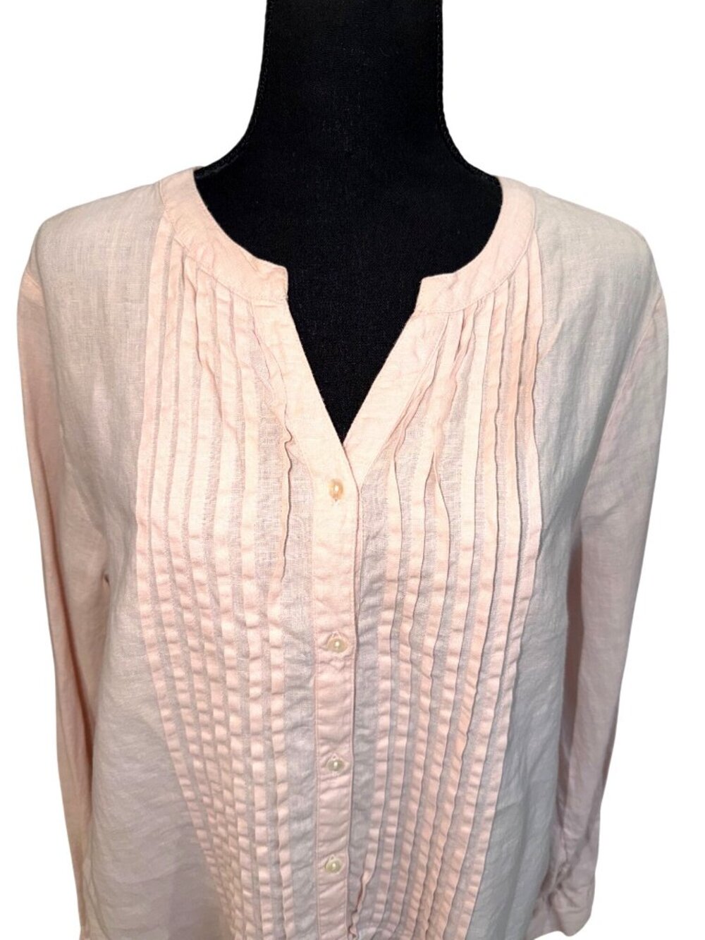 Sundance Pale Pink 100% Linen Lagenlook Coastal Money Pintuck Blouse Womens L - Picture 5 of 11